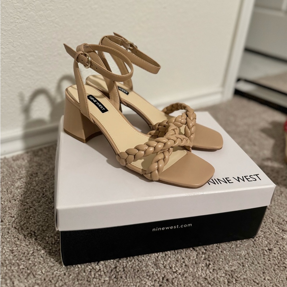 Nine West Nude Braided Strap Block Heels